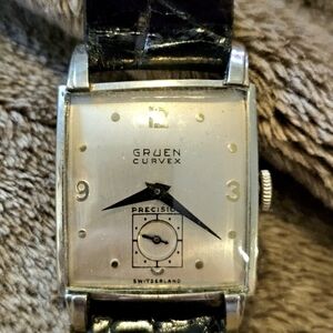 Men’s Silver Dial Leather Strap Watch - Black Strap